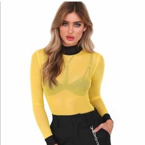 I.AM.GIA Yellow|Black Mesh Bodysuit